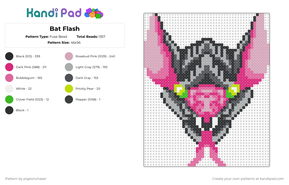 Bat Flash - Fuse Bead Pattern by pigeonchaser on Kandi Pad - pink,gray