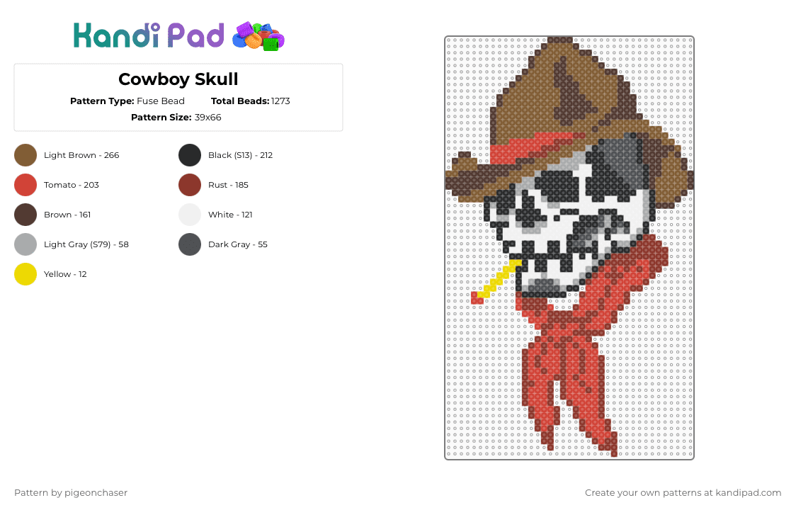 Cowboy Skull - Fuse Bead Pattern by pigeonchaser on Kandi Pad - tan,red