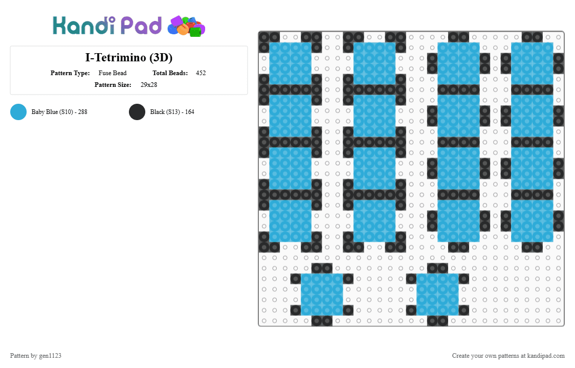 I-Tetrimino (3D) - Fuse Bead Pattern by gen1123 on Kandi Pad - black, light blue, tetris