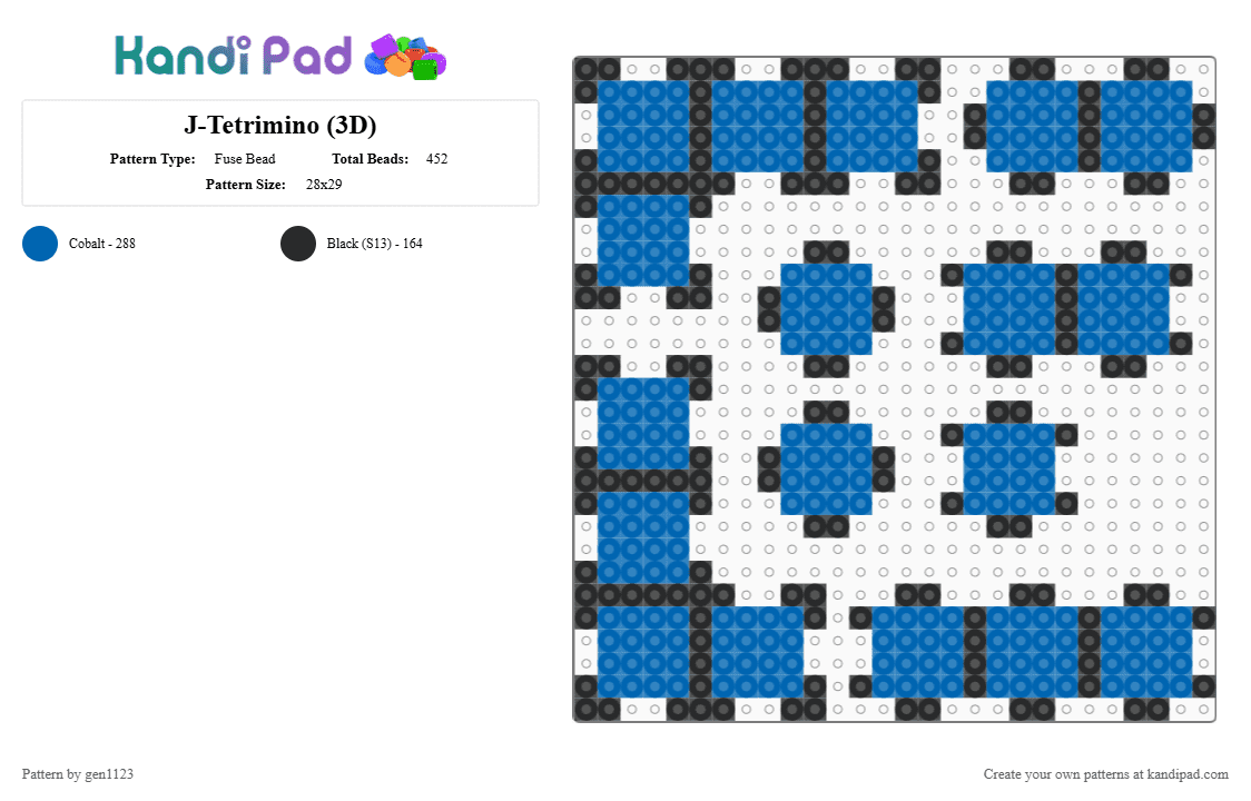 J-Tetrimino (3D) - Fuse Bead Pattern by gen1123 on Kandi Pad - black, blue, tetris