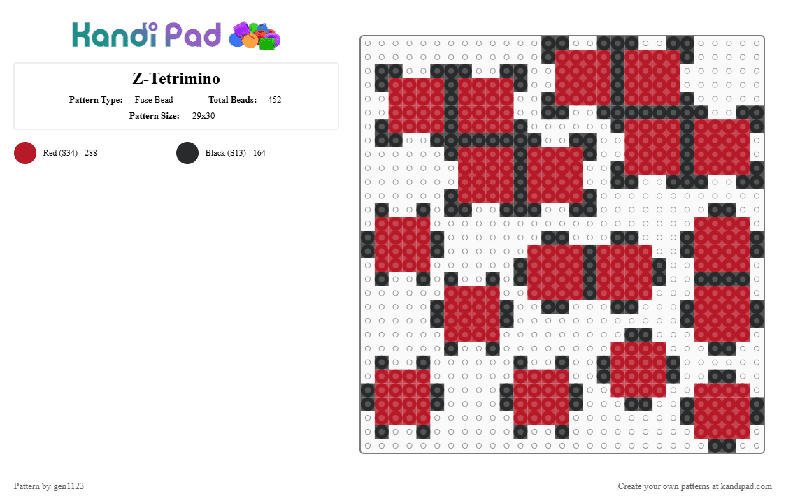 Z-Tetrimino - Fuse Bead Pattern by gen1123 on Kandi Pad - black, red, tetris