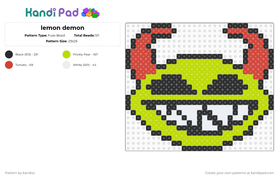 lemon demon - Fuse Bead Pattern by kandizz on Kandi Pad - lemon demon,logo,music,band,red,green