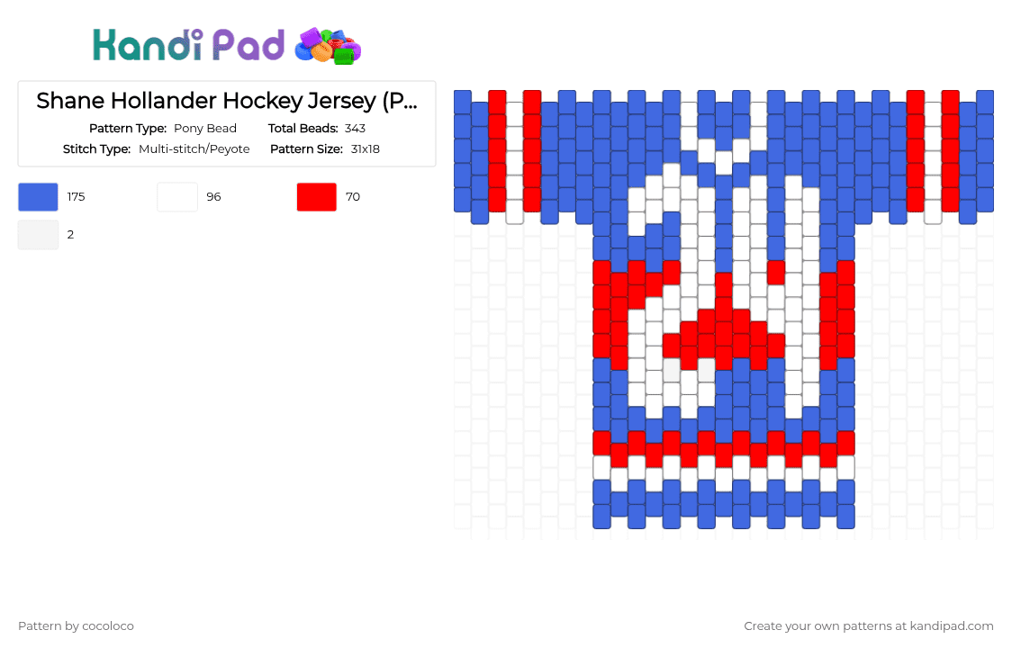 Shane Hollander Hockey Jersey (Pearler Beads) - Pony Bead Pattern by cocoloco on Kandi Pad - blue,red