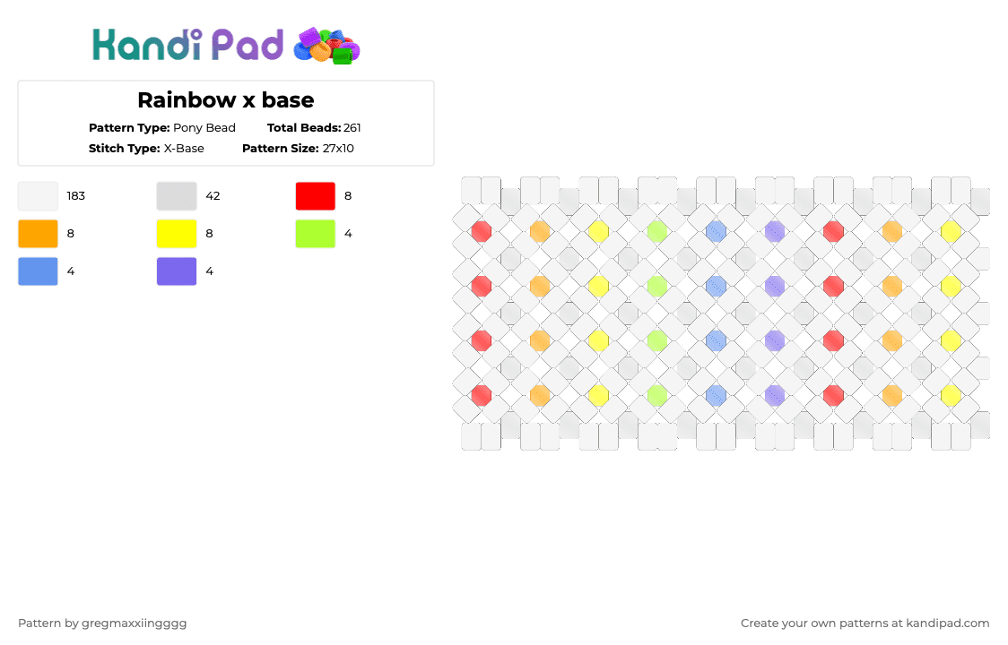 Rainbow x base - Pony Bead Pattern by gregmaxxiingggg on Kandi Pad - white,red,orange,yellow