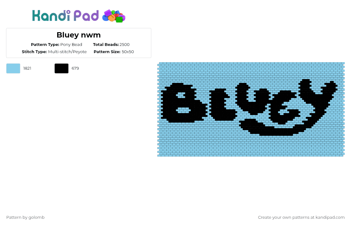 Bluey nwm - Pony Bead Pattern by golomb on Kandi Pad - light blue,black