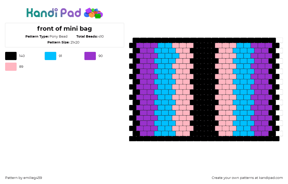 front of mini bag - Pony Bead Pattern by emilieg459 on Kandi Pad - bag,front piece,symmetrical,mix,pink,blue,purple