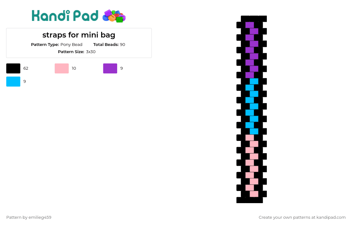 straps for mini bag - Pony Bead Pattern by emilieg459 on Kandi Pad - bag,straps,stripe,vibrant,purple,blue,pink