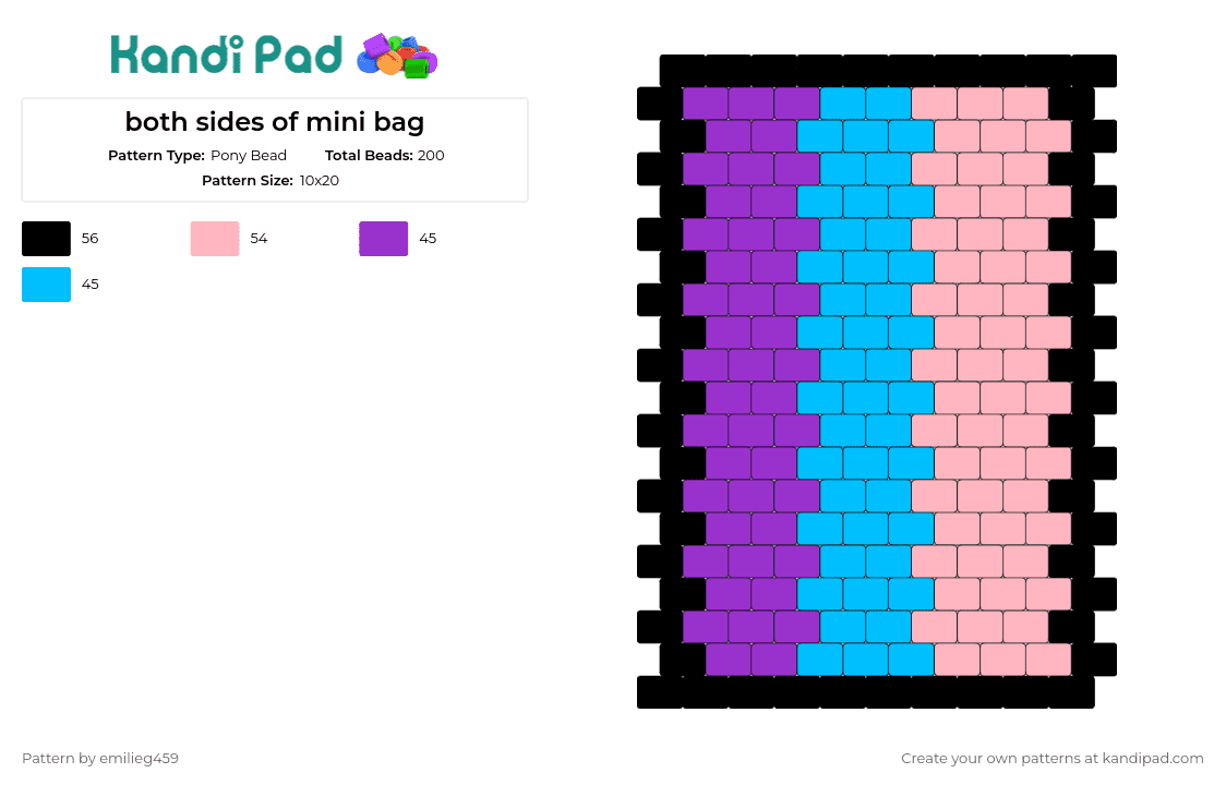 both sides of mini bag - Pony Bead Pattern by emilieg459 on Kandi Pad - bag,sides,gradient transition,elegant,splash of color,pink,purple,blue