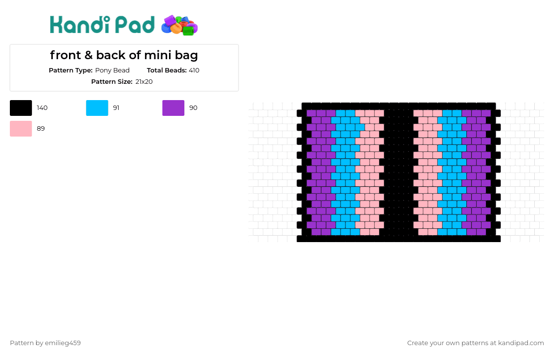 front of mini bag - Pony Bead Pattern by emilieg459 on Kandi Pad - bag,front piece,symmetrical,mix,pink,blue,purple