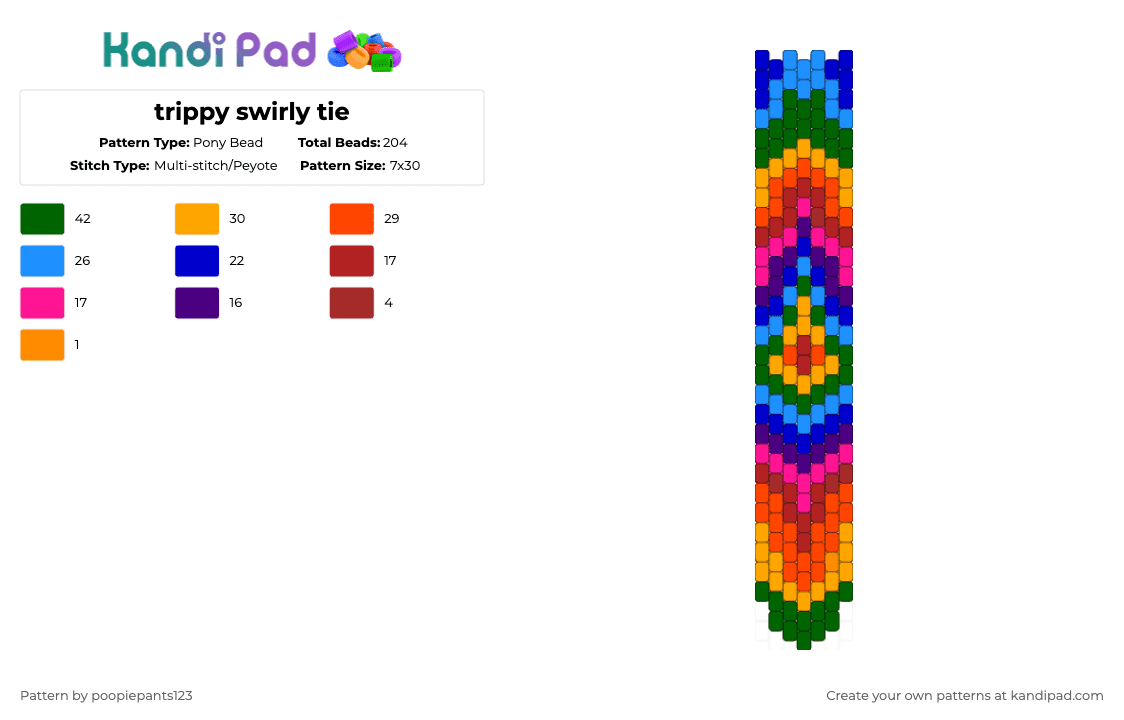 trippy swirly tie - Pony Bead Pattern by poopiepants123 on Kandi Pad - purple,green,orange,red,rainbow