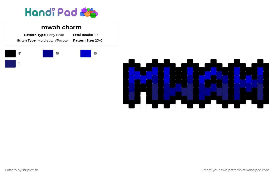 mwah charm - Pony Bead Pattern by stupidfish on Kandi Pad - purple,black