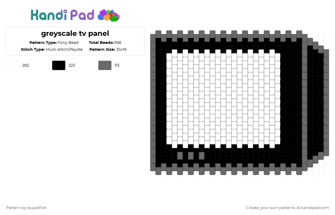 greyscale tv panel - Pony Bead Pattern by stupidfish on Kandi Pad - gray,white