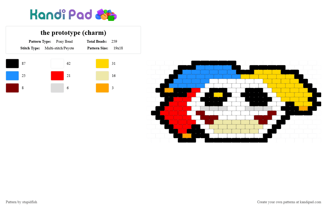 the prototype (charm) - Pony Bead Pattern by stupidfish on Kandi Pad - yellow,light blue,red