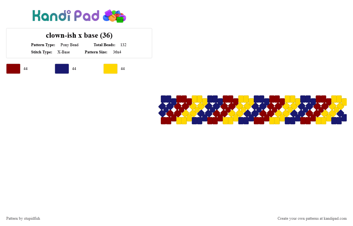 clown-ish x base (36) - Pony Bead Pattern by stupidfish on Kandi Pad - purple, red, yellow