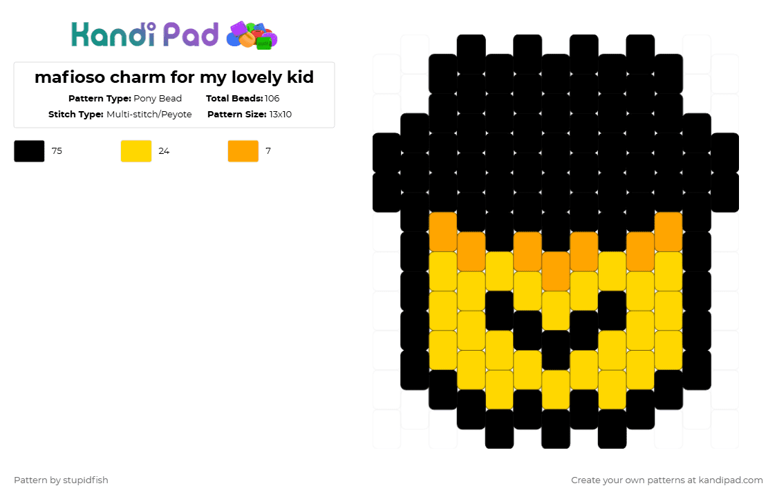 mafioso charm for my lovely kid - Pony Bead Pattern by stupidfish on Kandi Pad - black,yellow