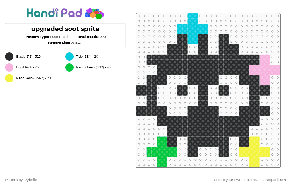 upgraded soot sprite - Fuse Bead Pattern by azzybelle on Kandi Pad - black,pink,yellow,colorful