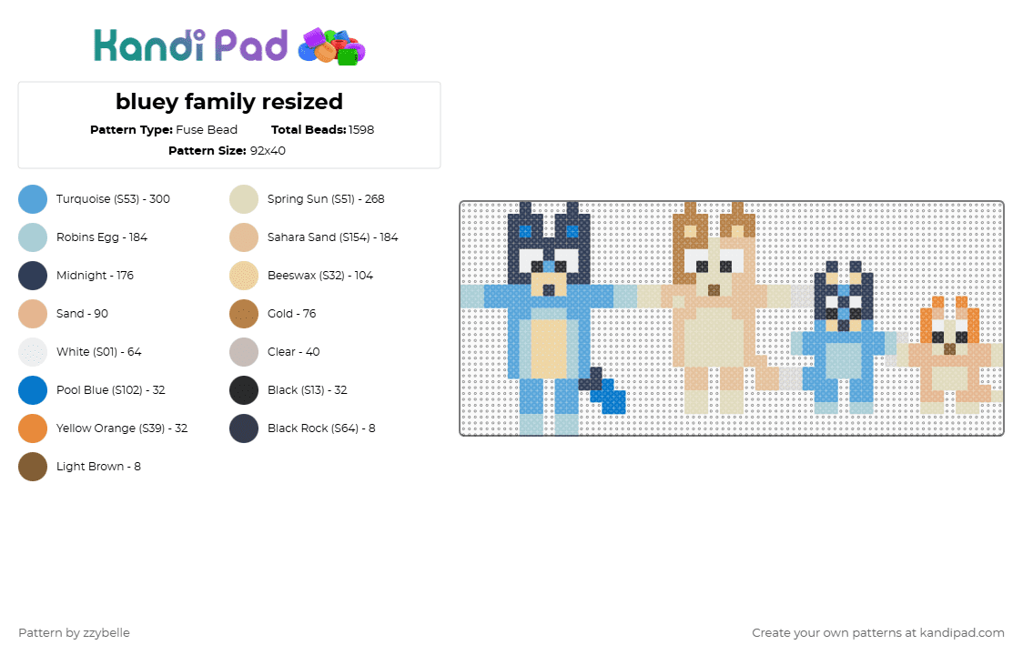 bluey family resized - Fuse Bead Pattern by azzybelle on Kandi Pad - light blue,beige