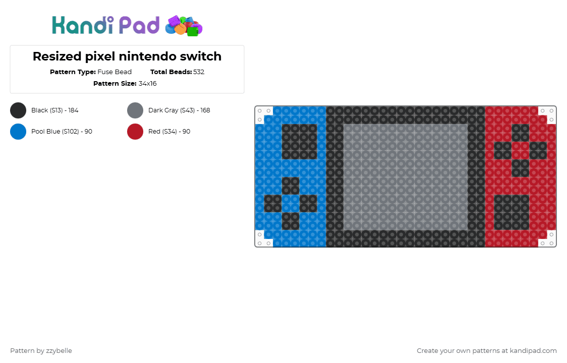 Resized pixel nintendo switch Fuse Bead Pattern - Kandi Pad | Kandi ...