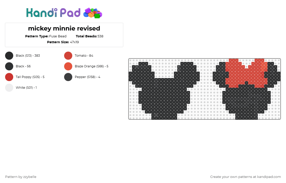 mickey minnie revised - Fuse Bead Pattern by azzybelle on Kandi Pad - black, red