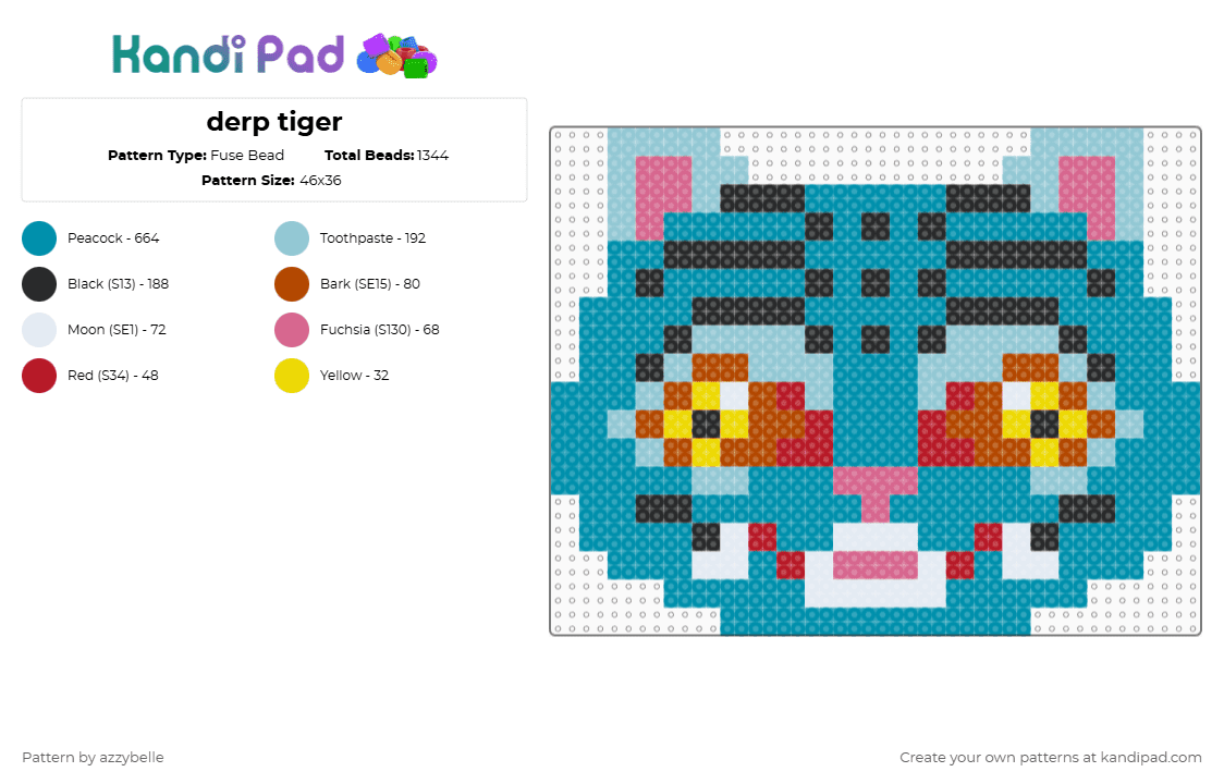 derp tiger - Fuse Bead Pattern by azzybelle on Kandi Pad - teal