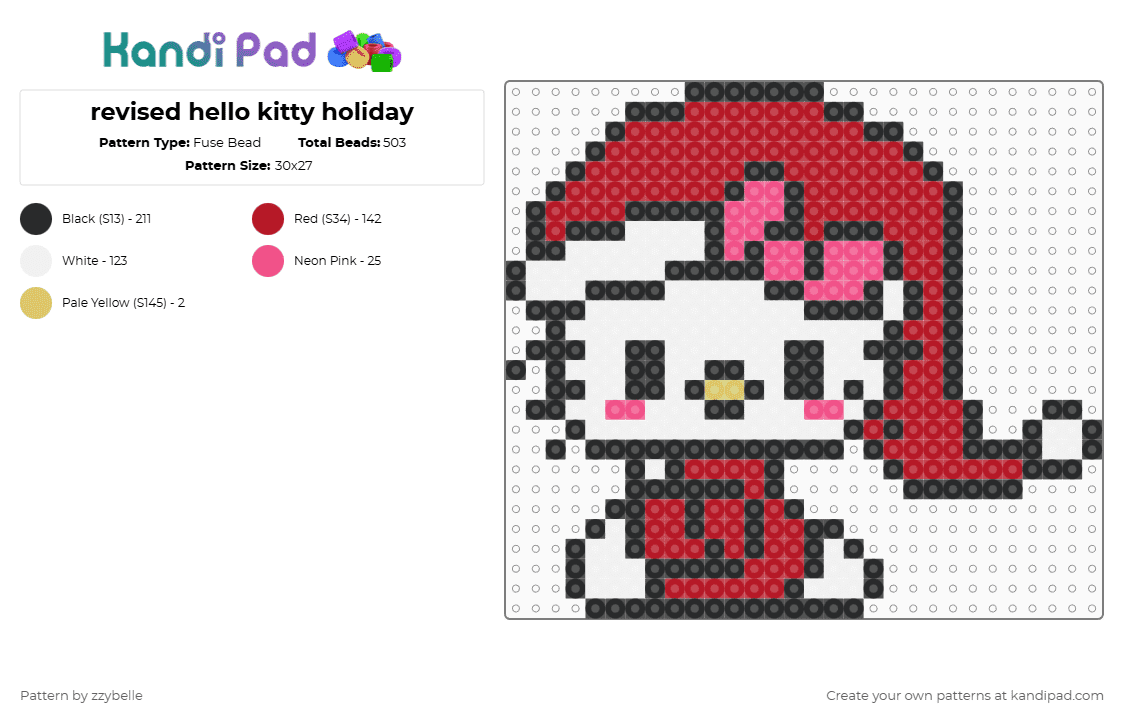 revised hello kitty holiday - Fuse Bead Pattern by azzybelle on Kandi Pad - red