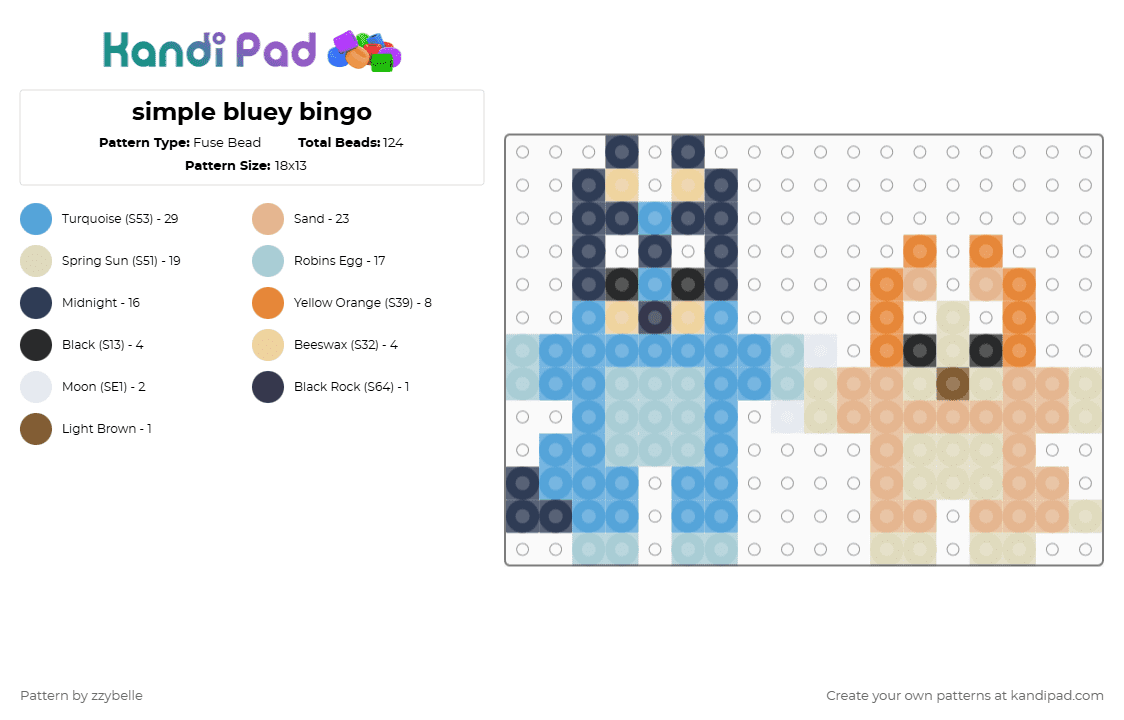 simple bluey bingo - Fuse Bead Pattern by azzybelle on Kandi Pad - light blue,beige