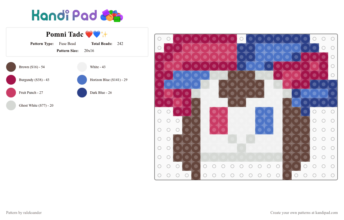 Pomni Tadc ❤️💙✨ - Fuse Bead Pattern by raleksander on Kandi Pad - pink,tadcpomnicute,perlerbead