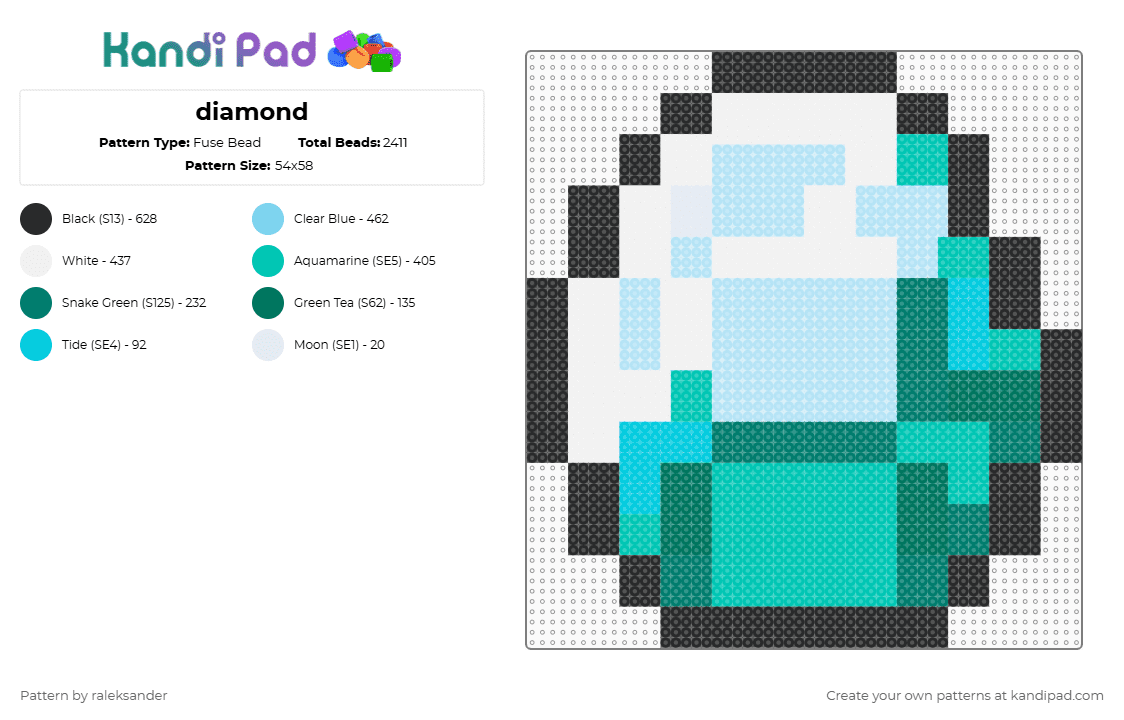 diamond - Fuse Bead Pattern by raleksander on Kandi Pad - teal,light blue