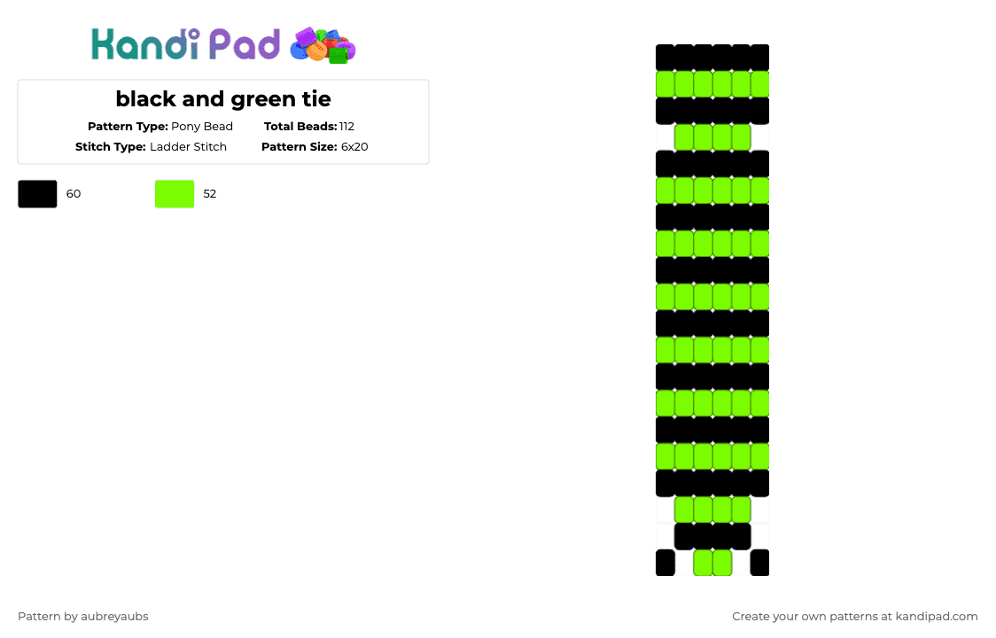 black and green tie - Pony Bead Pattern by aubreyaubs on Kandi Pad - green,black