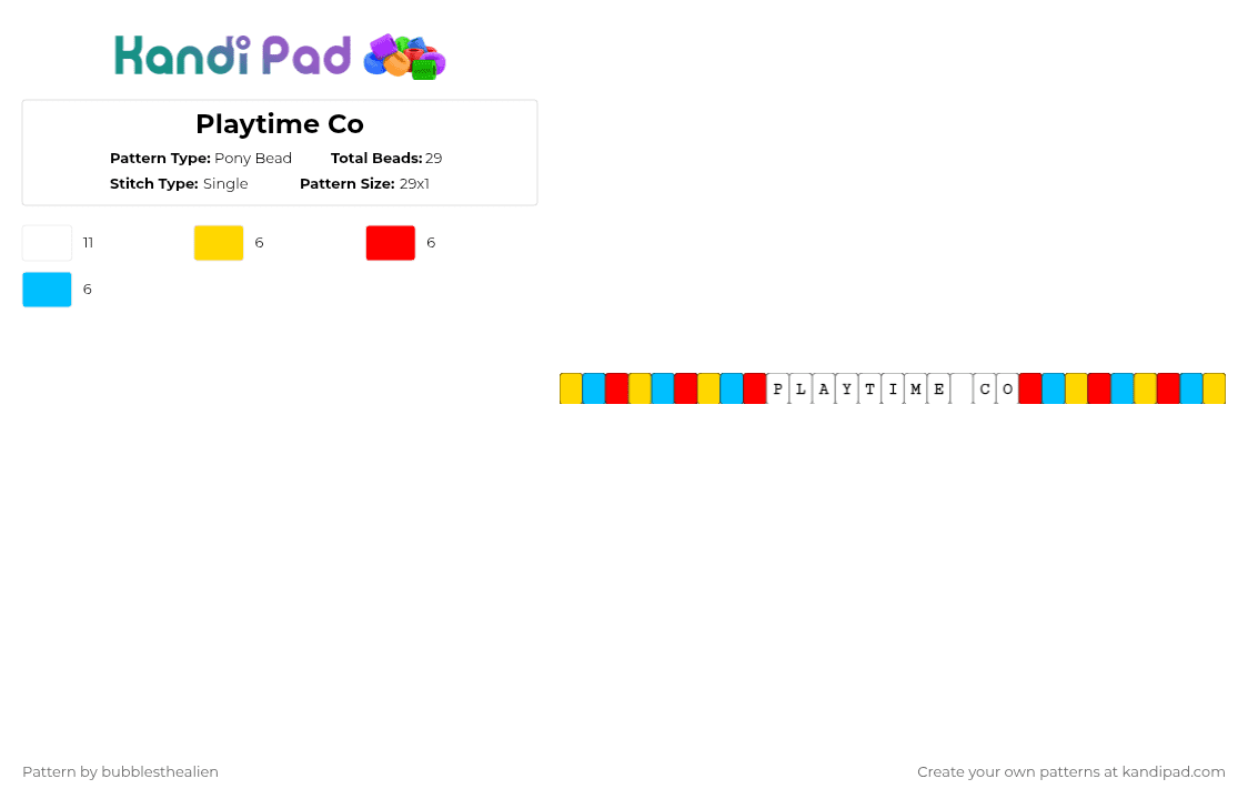 Playtime Co - Pony Bead Pattern by bubblesthealien on Kandi Pad - yellow,red,light blue,ppt,poppy playtime,playtime