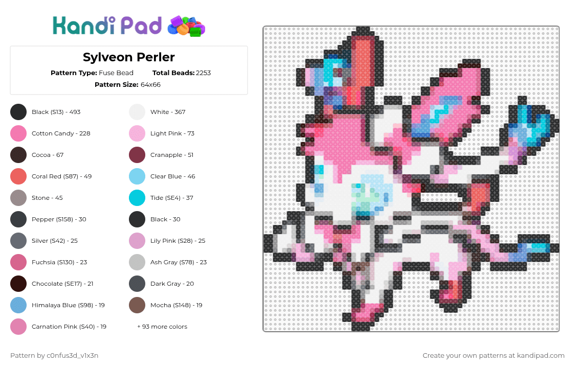 Sylveon Perler - Fuse Bead Pattern by c0nfus3d_v1x3n on Kandi Pad - red,pink,colorful,sylveon