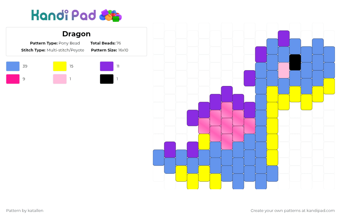 Dragon - Pony Bead Pattern by katallen on Kandi Pad - light blue