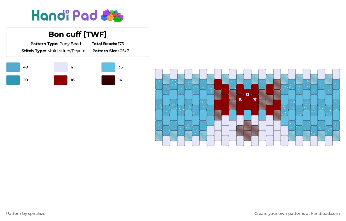 Bon cuff [TWF] - Pony Bead Pattern by spiraliize on Kandi Pad - analog horror, bon, light blue, the walten files, twf