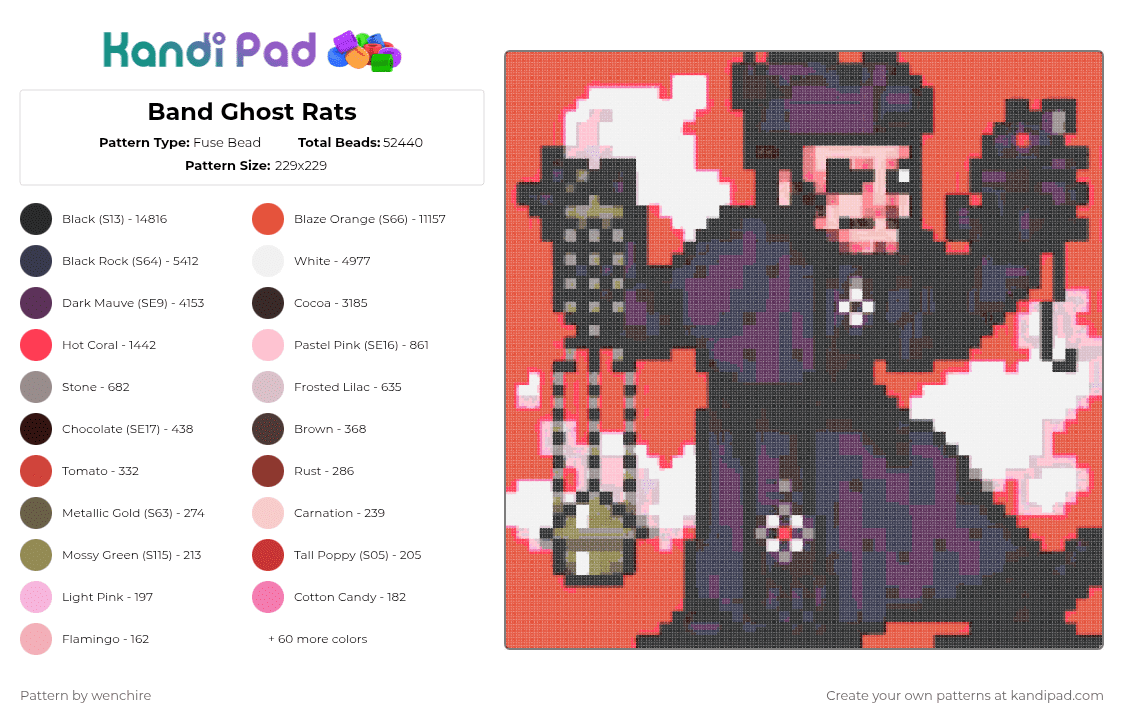 Band Ghost Rats Fuse Bead Pattern - Kandi Pad | Kandi Patterns, Fuse ...