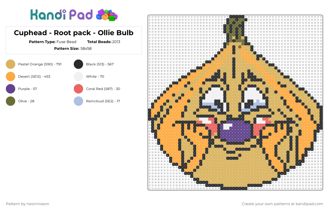 Cuphead - Root pack - Ollie Bulb - Fuse Bead Pattern by neonnixeon on Kandi Pad - orange,cuphead,videogame