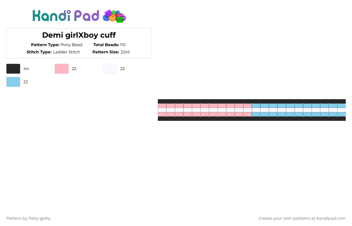 Demi girlXboy cuff - Pony Bead Pattern by eclipseface on Kandi Pad - pink,light blue