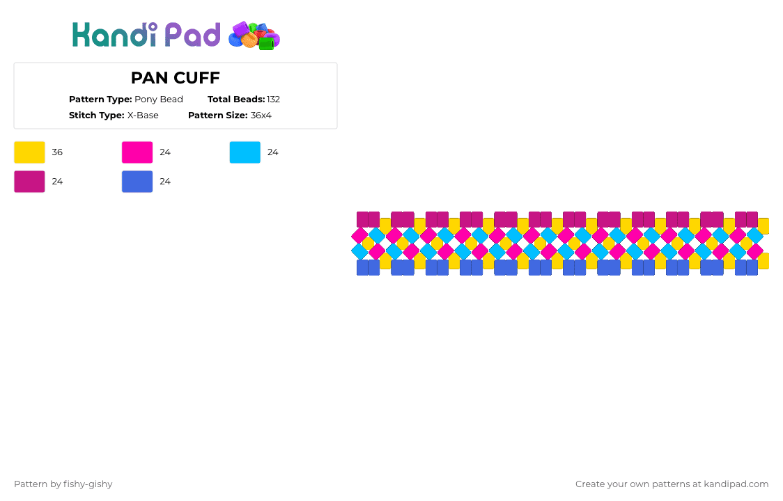 PAN CUFF - Pony Bead Pattern by eclipseface on Kandi Pad - pink,yellow