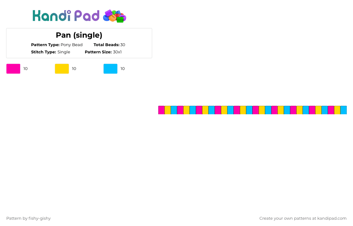 Pan (single) - Pony Bead Pattern by eclipseface on Kandi Pad - pink,yellow,light blue