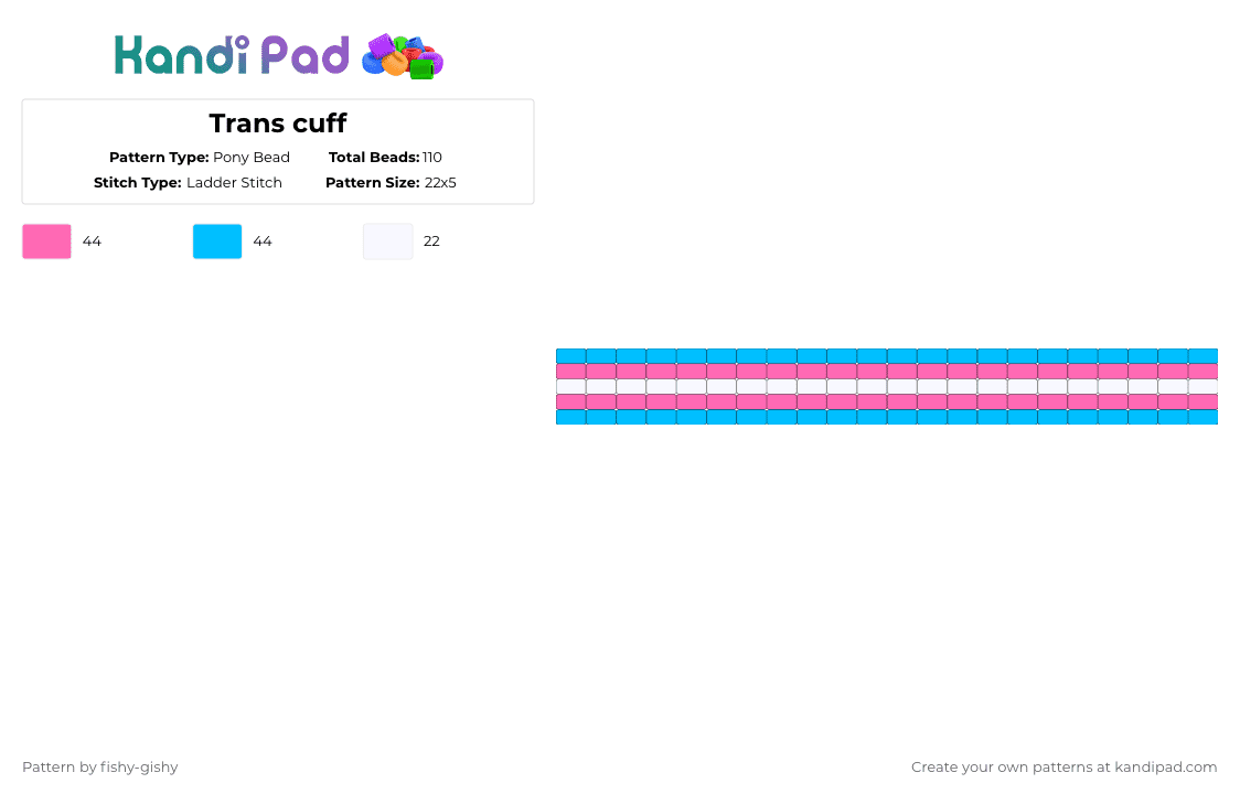 Trans cuff - Pony Bead Pattern by eclipseface on Kandi Pad - pink,light blue