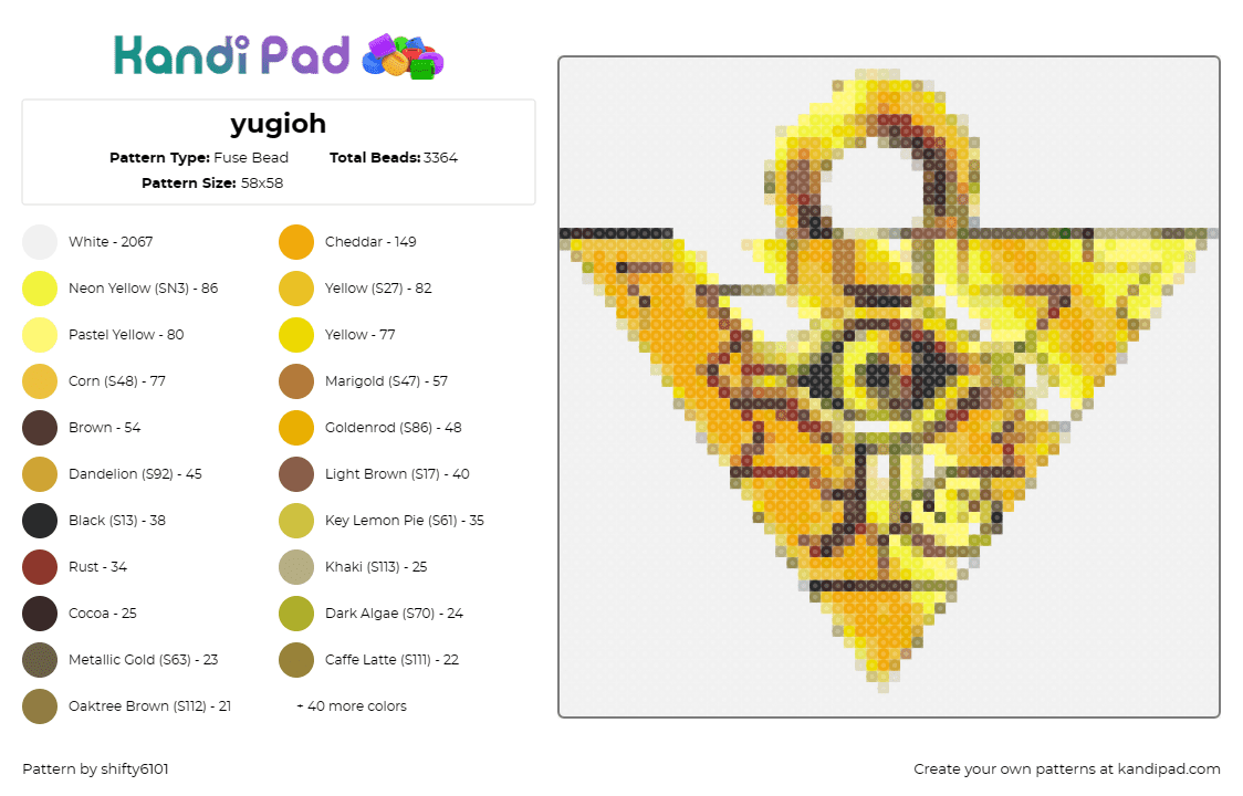 yugioh - Fuse Bead Pattern by shifty6101 on Kandi Pad - yugioh,nostalgic,series,yellow,gold