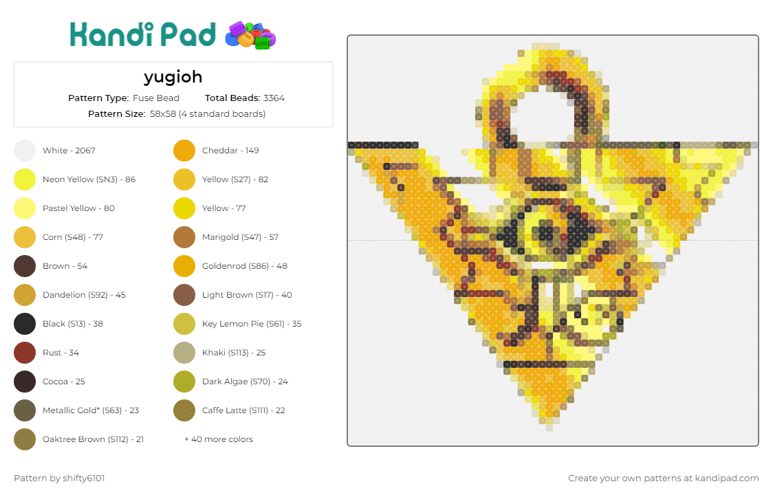 yugioh - Fuse Bead Pattern by shifty6101 on Kandi Pad - yugioh,nostalgic,iconic,series,tribute,yellow,gold