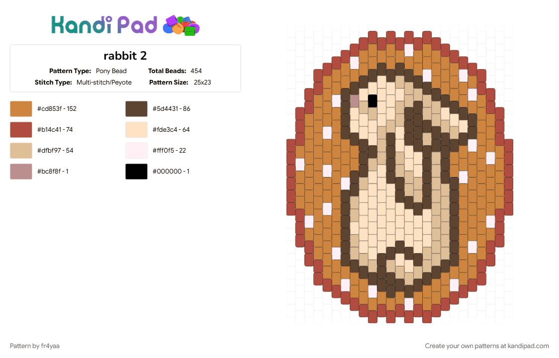 rabbit 2 - Pony Bead Pattern by fr4yaa on Kandi Pad - beige, orange