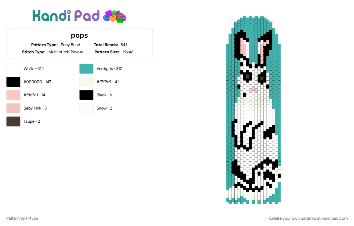pops - Pony Bead Pattern by fr4yaa on Kandi Pad - teal, white