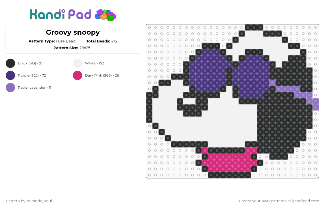 Groovy snoopy - Fuse Bead Pattern by miranda_soul on Kandi Pad - white,purple