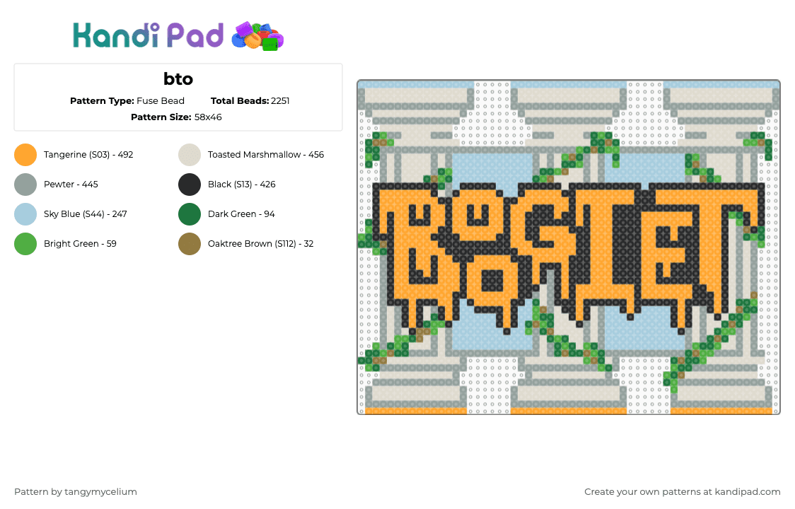 bto - Fuse Bead Pattern by tangymycelium on Kandi Pad - boogie t,logo,columns,drippy,dj,music,edm,orange,gray,beige
