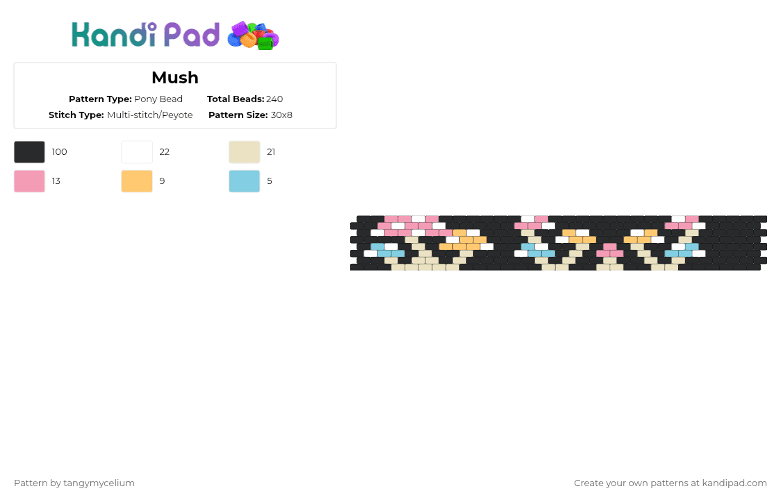 Mush - Pony Bead Pattern by tangymycelium on Kandi Pad - black,beige,pink