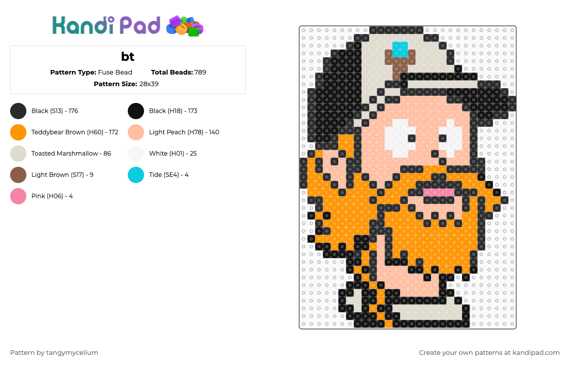 bt - Fuse Bead Pattern by tangymycelium on Kandi Pad - boogie t,dj,kendama,music,edm,head,portrait,black,orange,beige