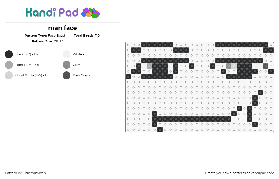 man face - Fuse Bead Pattern by ludicrousvixen on Kandi Pad - face,outline,emoticon,emoji,smirk,smile,black