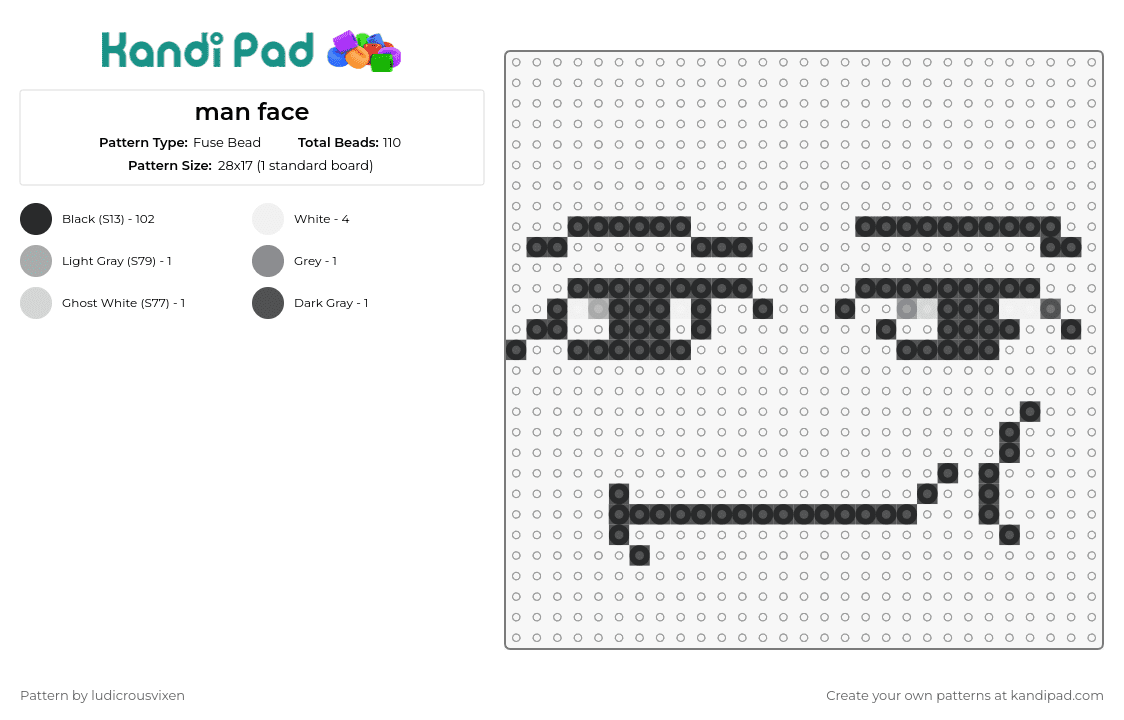 man face - Fuse Bead Pattern by ludicrousvixen on Kandi Pad - face,outline,emoticon,emoji,smirk,smile,black