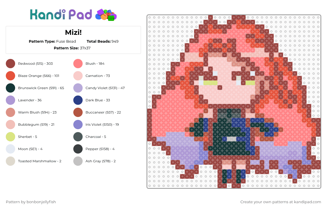 Mizi! - Fuse Bead Pattern by bonbonjellyfish on Kandi Pad - red,mizi,alnst,mizisua